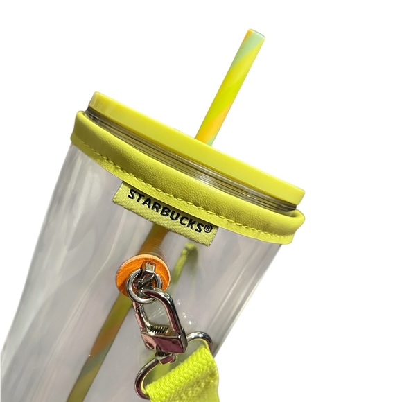 Starbucks Clear Tumbler with Vibrant Yellow Strap Carry Case - Picture 3 of 6